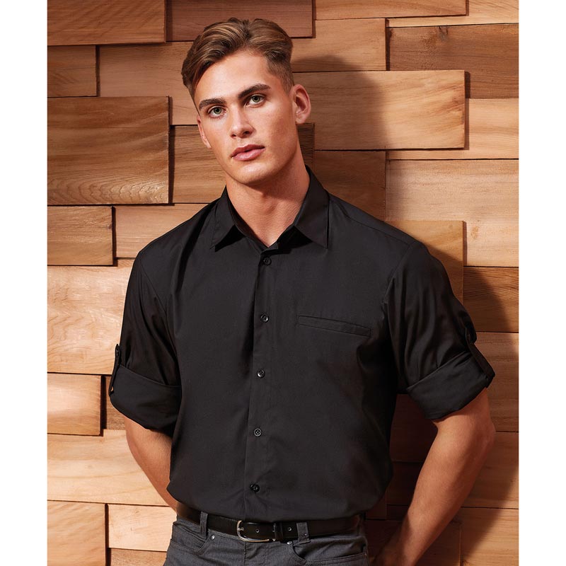 Roll sleeve poplin shirt - Black S